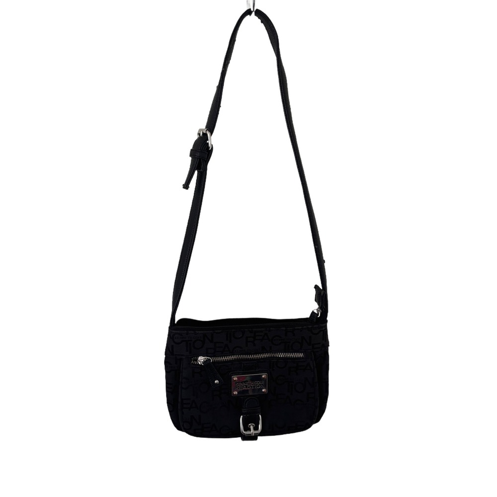 Kenneth Cole Reaction Black Logo Print Crossbody Bag Small Adjustable‎ Strap